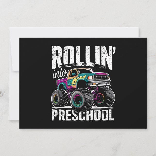 Invitación Rodando hacia el monstruo de camión de preescolar  (Anverso)