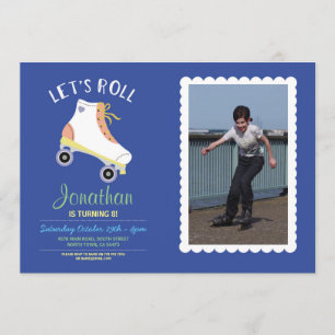 Invitación Rodemos la foto azul de la fiesta de cumpleaños de