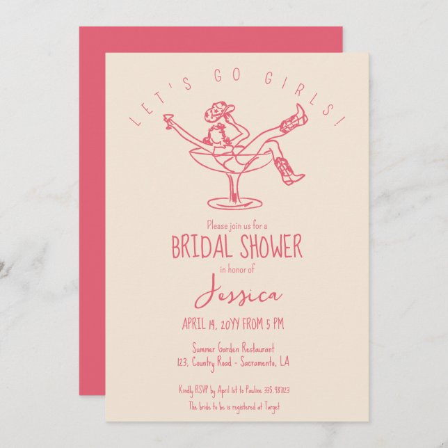 Invitación RODEO Bridal Shower Funky dibujado a mano (Anverso / Reverso)