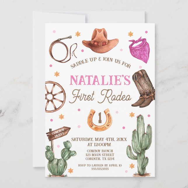 Invitación Rodeo Cowgirl western Birthday Party Invitation (Anverso)