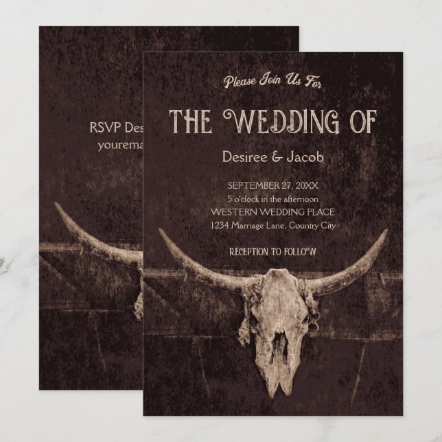 Invitación Rodeo de Bull Rústico Occidental (Anverso / Reverso)