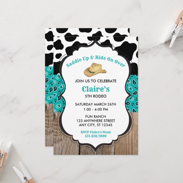 Invitación Rodeo de huella de madera verde salvaje cumpleaños (Anverso/Reverso In Situ)
