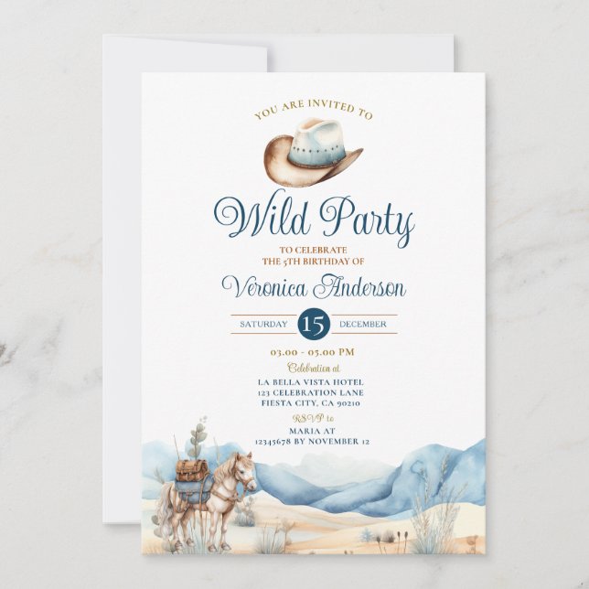 Invitación Rodeo de Vaquero Fiesta Wild Ranch 5 cumpleaños (Anverso)