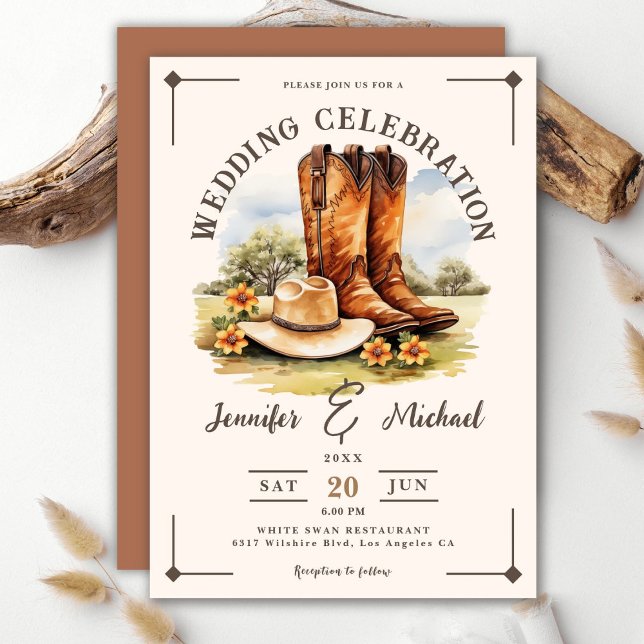 Invitación Rodeo de vaquero occidental bota boda rural (Subido por el creador)