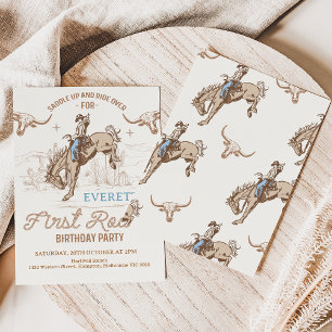 Invitación Rodeo de Vintage Blue Brown
