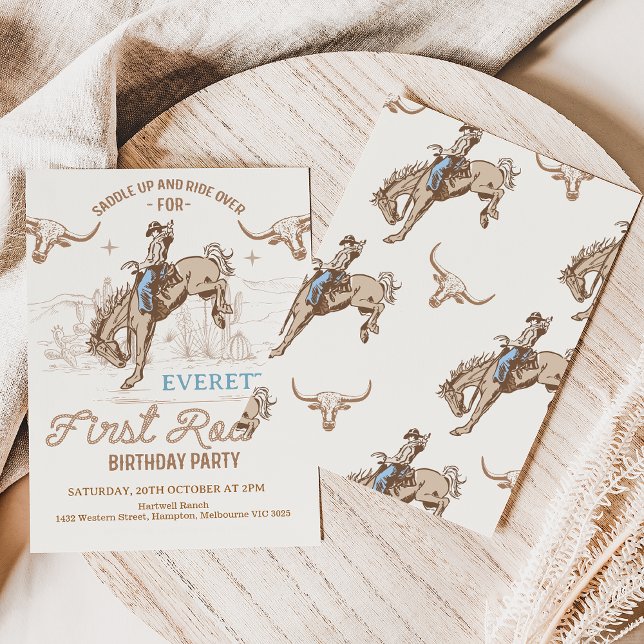 Invitación Rodeo de Vintage Blue Brown (Subido por el creador)
