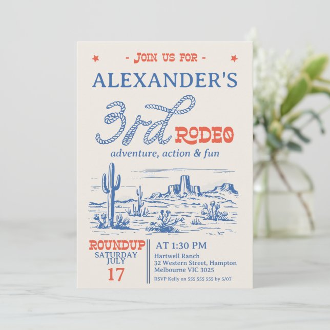 Invitación Rodeo del desierto azul del Oeste de la Viña (Anverso de pie)