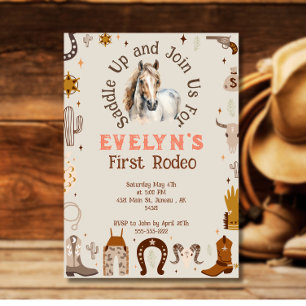 Invitación  Rodeo Infantil Vaquero Occidental Rústico  