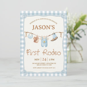 Invitación Rodeo occidental de rodeo azul de Plaid Blue Cloth