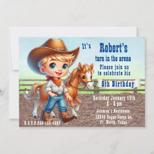 Invitación Rodeo Occidental Niño Vaquero Con Cumpleaños De Ca