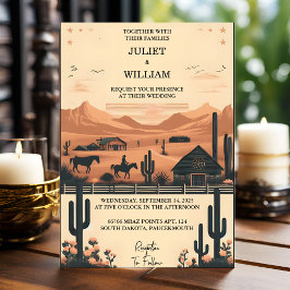 Invitación Rodeo retro del desierto Caballo Rústico Boda occi