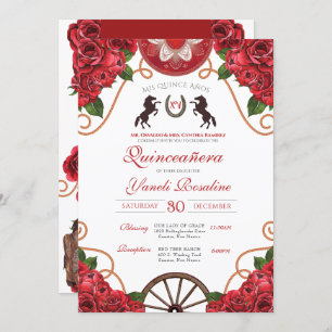 Invitación Rodeo Rodeo Rosa Rojo Charro Occidental Quinceaner