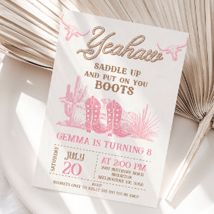 Invitación Rodeo Rosa Brown Western Boots Boots Noche cumplea