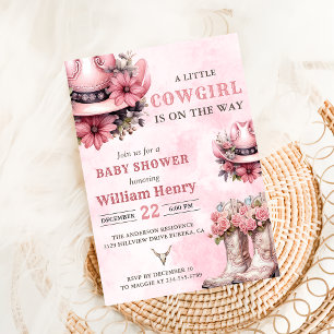 Invitación Rodeo rosa occidental Cowgirl Baby Shower