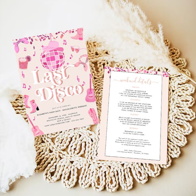 Invitación Rodeo rosado de Disco Cowgirl Nashville | Bachelor (Subido por el creador)