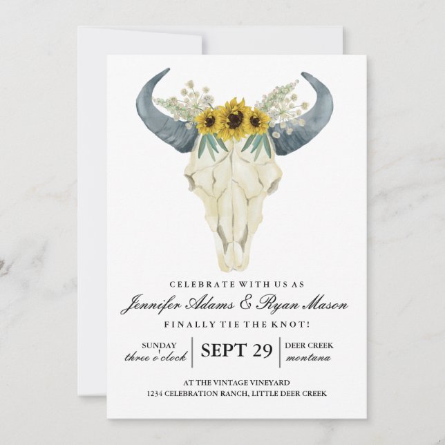 Invitación Rodeo Rústico de Acuarela | Bodas girasoles (Anverso)
