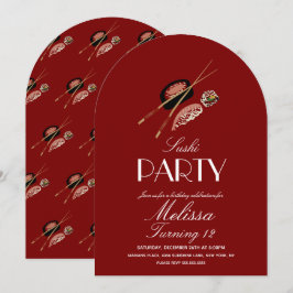 Invitación Rodillos De Sushi Palillos Japón Saki Fiesta De Cu