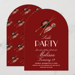 Invitación Rodillos De Sushi Palillos Japón Saki Fiesta De Cu