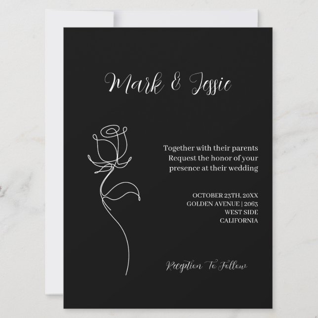 Invitación ROE Boda simple negro y blanco (Anverso)