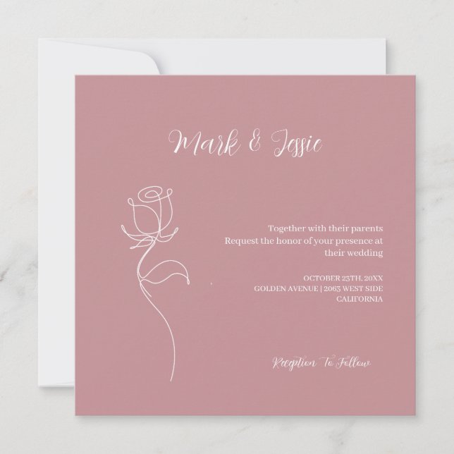 Invitación ROE Boda simple rosa y blanco (Anverso)