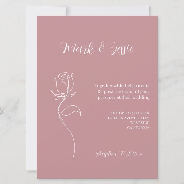 Invitación ROE Boda simple rosa y blanco (Anverso)