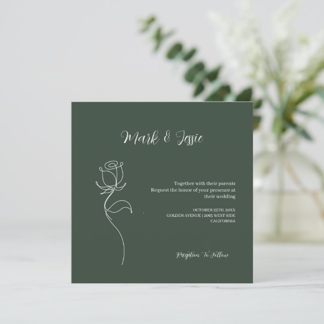 Invitación ROE Dusky Green & White Simple Boda (Anverso de pie)