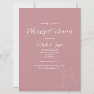 Invitación ROE Ensayo de Boda simple rosa y blanco Cena