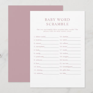 Invitación ROGUE Moderno Rosa Dusty Bebé Palabra Cramble Jueg