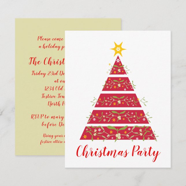 Invitación roja a la fiesta de Mistletoe (Anverso / Reverso)