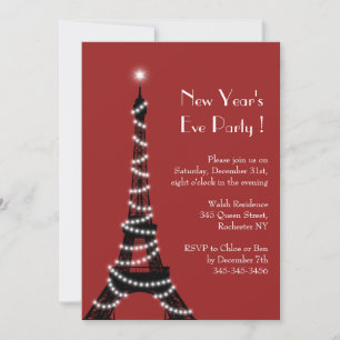 Invitación roja a la Torre Eiffel de Año Nuevo