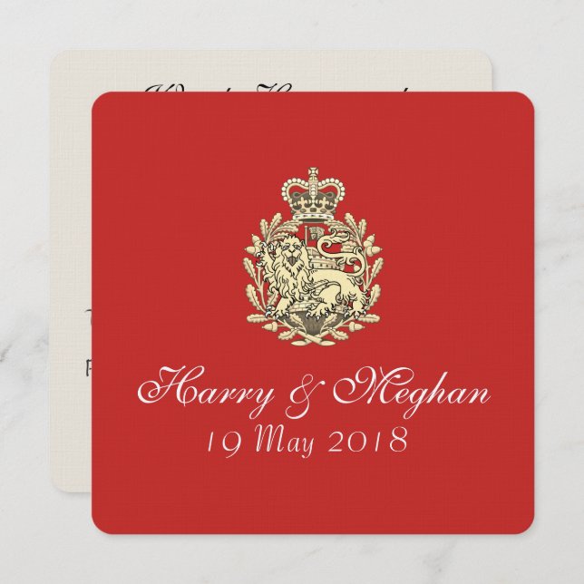 Invitación roja al Boda real Harry Meghan (Plaza) (Anverso / Reverso)