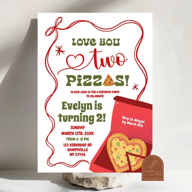 Invitación Roja Coqueta Te Amo Dos Pizzas Cumpleaños 2 Años N (Subido por el creador)