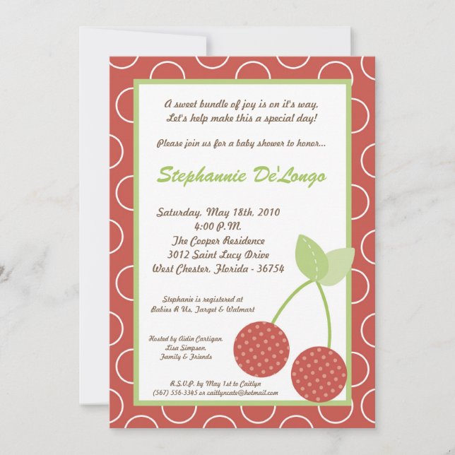 invitación roja de Baby Shower de la fruta de la (Anverso)