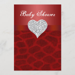 Invitación roja de Baby Shower del corazón del