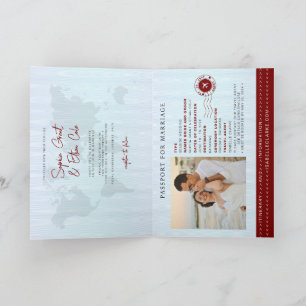 Invitación roja de boda de destino pasaporte