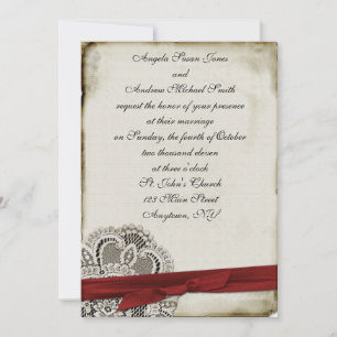 Invitación roja de encaje vintage del calefactor