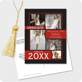 Invitación roja de graduación de 5 Collages de fot