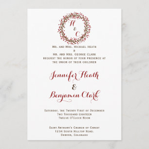 Invitación roja de la boda de la guirnalda del