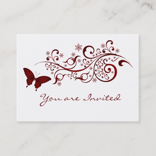 Invitación roja de la boda de la mariposa (Anverso)