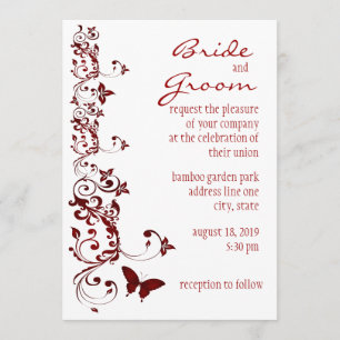 Invitación roja de la boda de la mariposa