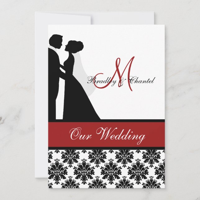 Invitación roja de la boda de los pares de la boda (Anverso)