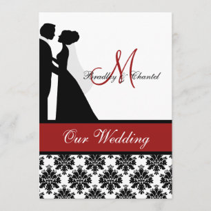 Invitación roja de la boda de los pares de la boda