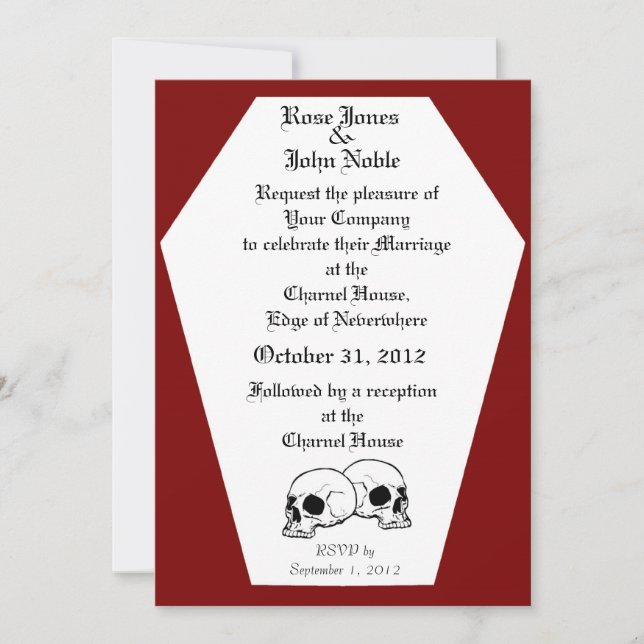 Invitación (roja) de la boda del ataúd (Anverso)