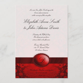 Invitación roja de la boda del damasco de la cinta