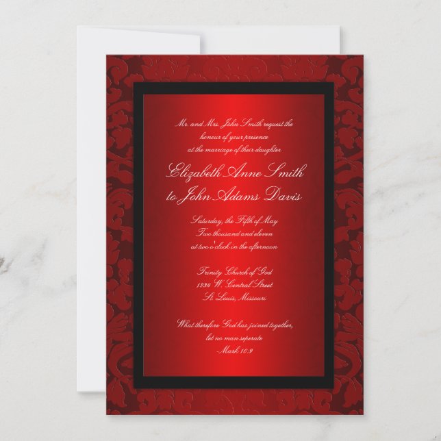 Invitación roja de la boda del damasco del Relieve (Anverso)