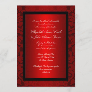 Invitación roja de la boda del damasco del Relieve