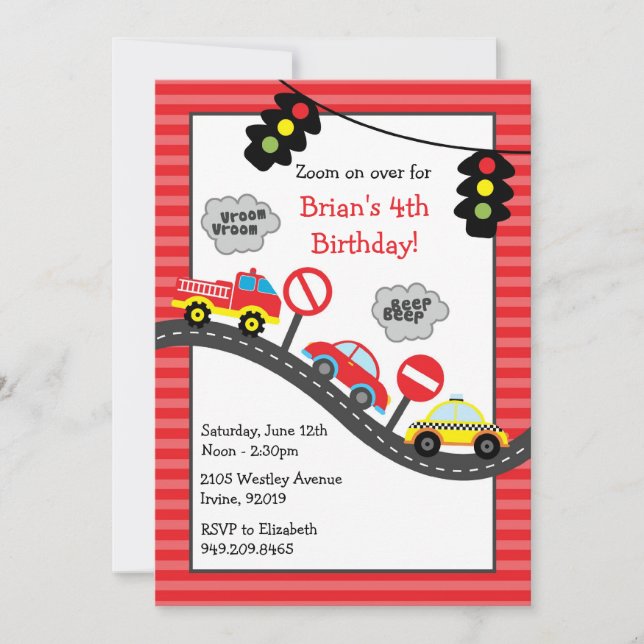 Invitación roja de la fiesta de cumpleaños de los (Anverso)