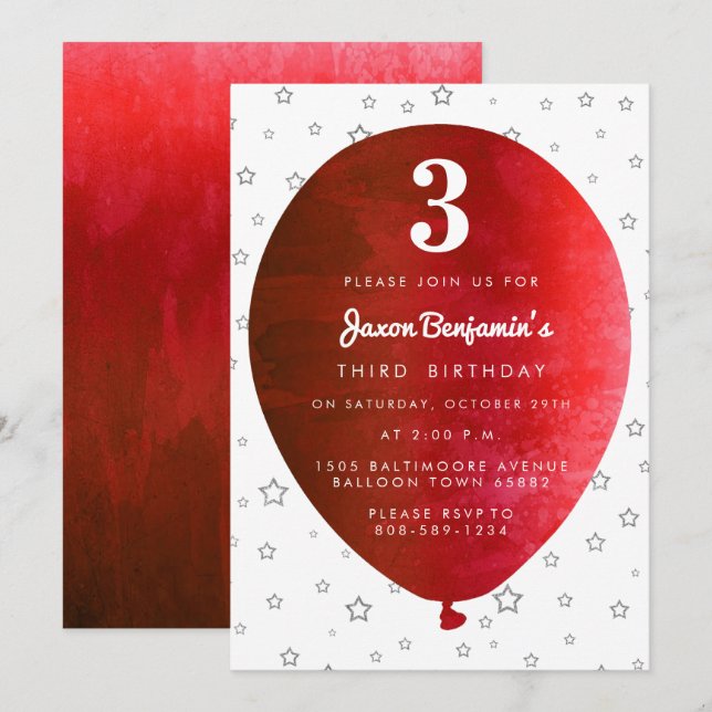 Invitación roja de la fiesta de cumpleaños del (Anverso / Reverso)
