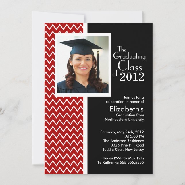 Invitación roja de la fiesta de graduación de la (Anverso)