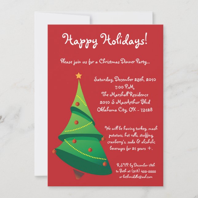 invitación roja de la fiesta de Navidad del árbol (Anverso)